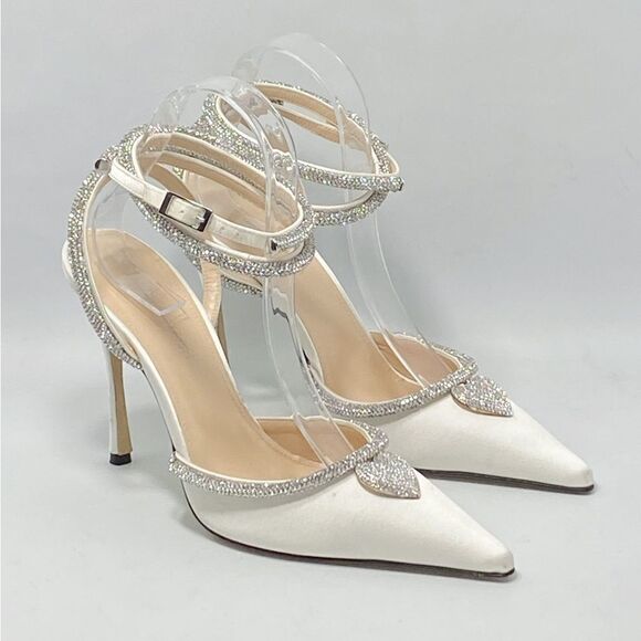 Mach & Mach Crystal Heart 110 Satin Ankle-Strap Pumps size 38 - Picture 5 of 16